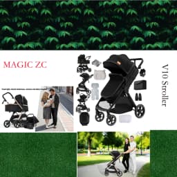3 in 1 Luxury Lightweight Stroller Baby Carriage Lightweight Portable Folding High Seat Travel Stroller with Car Seat, Memory Foam Mattress and Storage Bag, Fashionable Shopping Cart