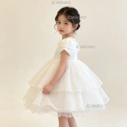 New Children White Cake Tutu Formal Princess Elegant Simple Flower Gown Baby Girls First Birthday Party Girl Host Dress Costume