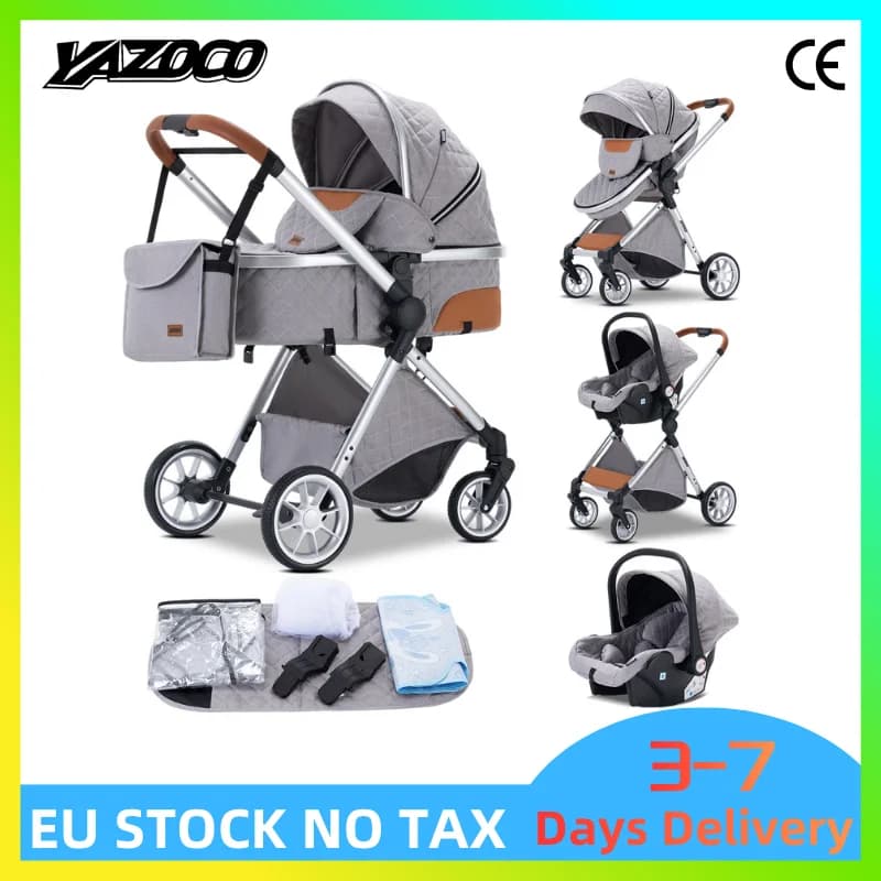 3‑in‑1 Luxurious Elevated‑View Folding Baby Stroller, Aluminum Frame, Multi‑Position Recline for Newborn