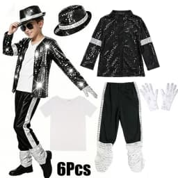 70s 80s Boys Glitter Sequined Party Costume Complete Accessories Retro Singer Outfit Halloween Birthday Role Play Clothes