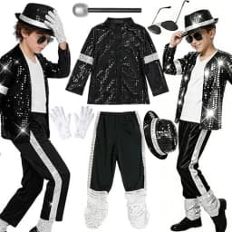70s 80s Boys Glitter Sequined Party Costume Complete Accessories Retro Singer Outfit Halloween Birthday Role Play Clothes