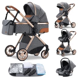 3‑in‑1 Luxurious Elevated‑View Baby Stroller, Portable One‑Hand Folding Travel Pram, Aluminum Frame, Breathable Mesh Seat, UV‑Protection Canopy, Multi‑Position Reclining for Newborns