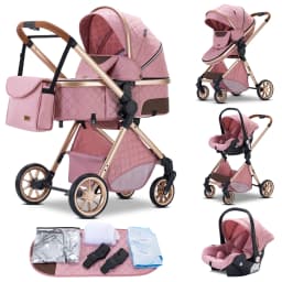 3‑in‑1 Luxurious Elevated‑View Baby Stroller, Portable One‑Hand Folding Travel Pram, Aluminum Frame, Breathable Mesh Seat, UV‑Protection Canopy, Multi‑Position Reclining for Newborns