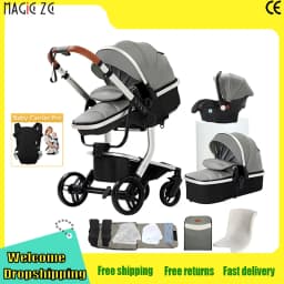 Luxury 3-in-1 Baby Stroller PU Leather Waterproof Easy Clean Pram Newborns Travel System Foldable Buggy with Car Seat Carriage