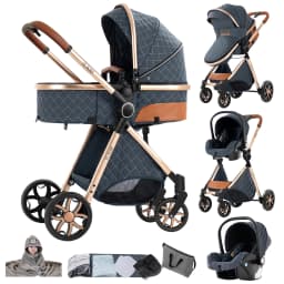 Baby Stroller Travel System Magic ZC Premium 3 in 1, Compact Folding Pram with Carrycot, Car Seat and Reversible Seat, High Landscape Pushchair, All-Terrain Wheels, Adjustable Handlebar, Luxury Baby Carriage from Birth, Beige