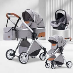 3‑in‑1 Urban‑Adaptable Baby Stroller, Tough Reinforced Light Alloy Skeleton, Convenient Labor‑Saving Manual Folding Mechanism, Improved Anti‑Vibration Shock‑Buffering Wheel Group, Human‑Oriented Multi‑Position Recline Setup