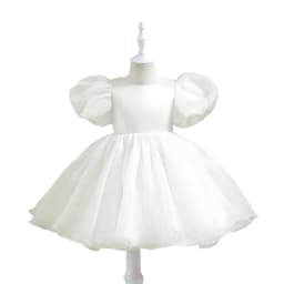 Fashion Girls Princess Dresses Kids Tulle Puff Sleeve Wedding Party Gown Ball Baby Birthday Children Clothes Bridesmaids 345