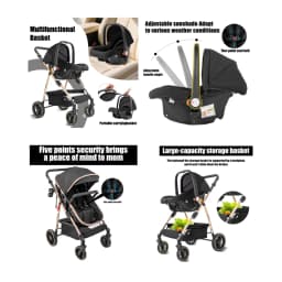 3-in-1 Baby Stroller Lightweight Portable Folding High Seat Travel Pram with Car Seat, Memory Foam Mattress & Storage Bag, Fashionable Strolling Cart
