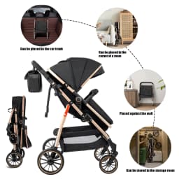 3-in-1 Baby Stroller Lightweight Portable Folding High Seat Travel Pram with Car Seat, Memory Foam Mattress & Storage Bag, Fashionable Strolling Cart