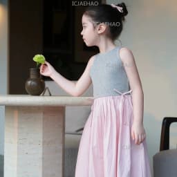 2026Gown Fashion Costume Children Girls Sleeveless Patchwork Dress Kids Summer Korean Style Long Skirt Simple Elegant Princess