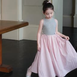 2026Gown Fashion Costume Children Girls Sleeveless Patchwork Dress Kids Summer Korean Style Long Skirt Simple Elegant Princess