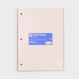 Wide Ruled Spiral Notebook 7.5"x10.5" Poly Cover 70 Sheets Pastel Pink