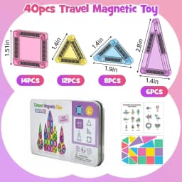 Hotfree 40PCS Mini Magnetic Tiles Stacking Building Blocks - Montessori STEM Toy with Strong Magnets, Iron Storage Box, Airplane Activities, Open Ended Play, Toddler Learning Activities, 3D or Flat Play, Birthday Christmas Gift for Ages 3-8