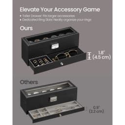 6-Slot Watch Box, Lockable with Glass Lid, 2 Layers Watch Case