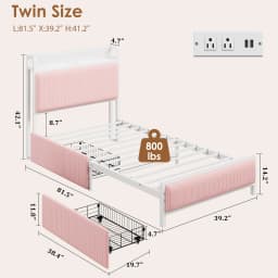 Metal Platform Bed Frame with 2 Storage Drawers & Charging Station Upholstered Headboard No Box Spring Needed Twin Pink/Green/Brown Twin XL Size Mid Century Modern Acacia Solid Wood Platform Bed Frame Wooden Slats No Box Spring Double Metal Bar Support