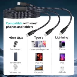 6PCS/8PCS 3 In 1 Fast Charging Cable USB C Cable 1.2M/4FT Nylon Braided Type C Charging With Type-C, Micro USB, IP Port For IPhone Samsung Huawei Xiaomi Multi Port Multiple Charging Wire