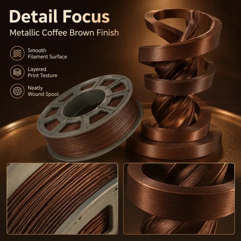 300g PETG Filament 1.75mm 3D Printer Filament Metallic Coffee Brown Shiny Glossy Finish Mini Spool Heat Resistant Easy Printing
