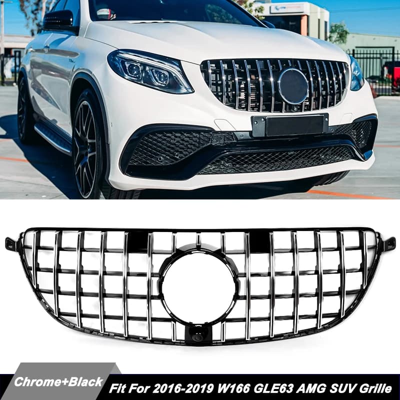For 2016-2019 Mercedes W166 GLE63 AMG GT R Front Bumper Grille Chrome+Black