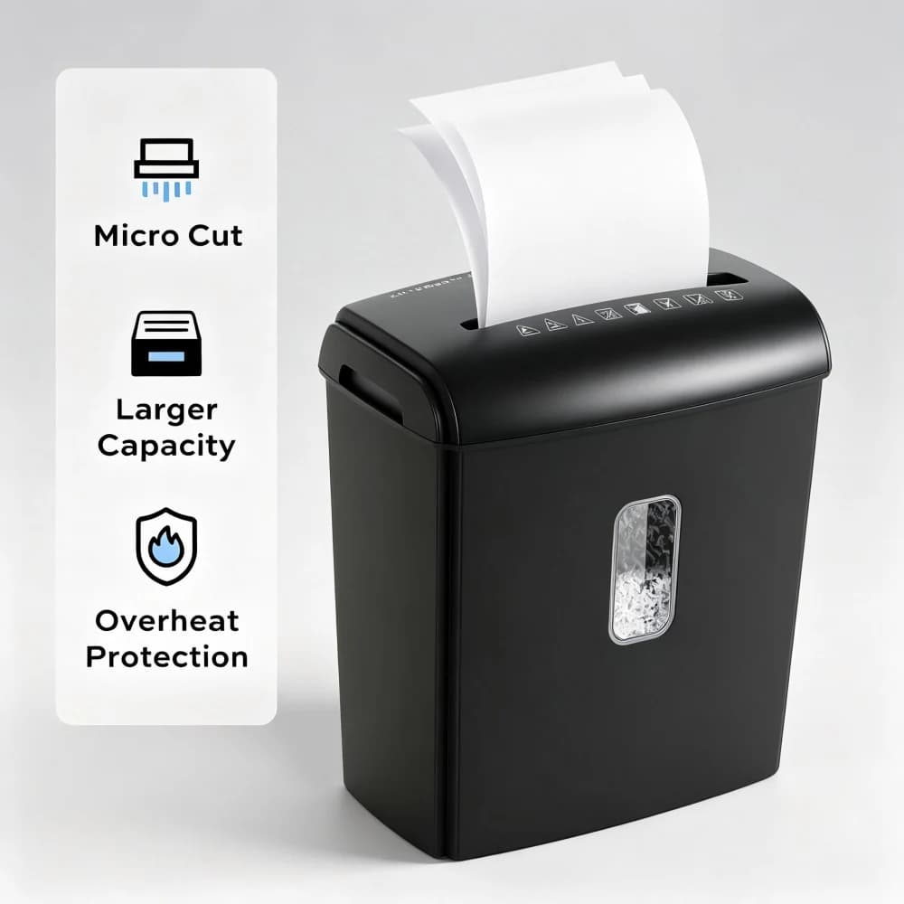 Deli 8-Sheet Micro Cut Shredder P5 Security Level 4 Gal Wastebasket with Handle Transparent Window for Home Office Credit Card