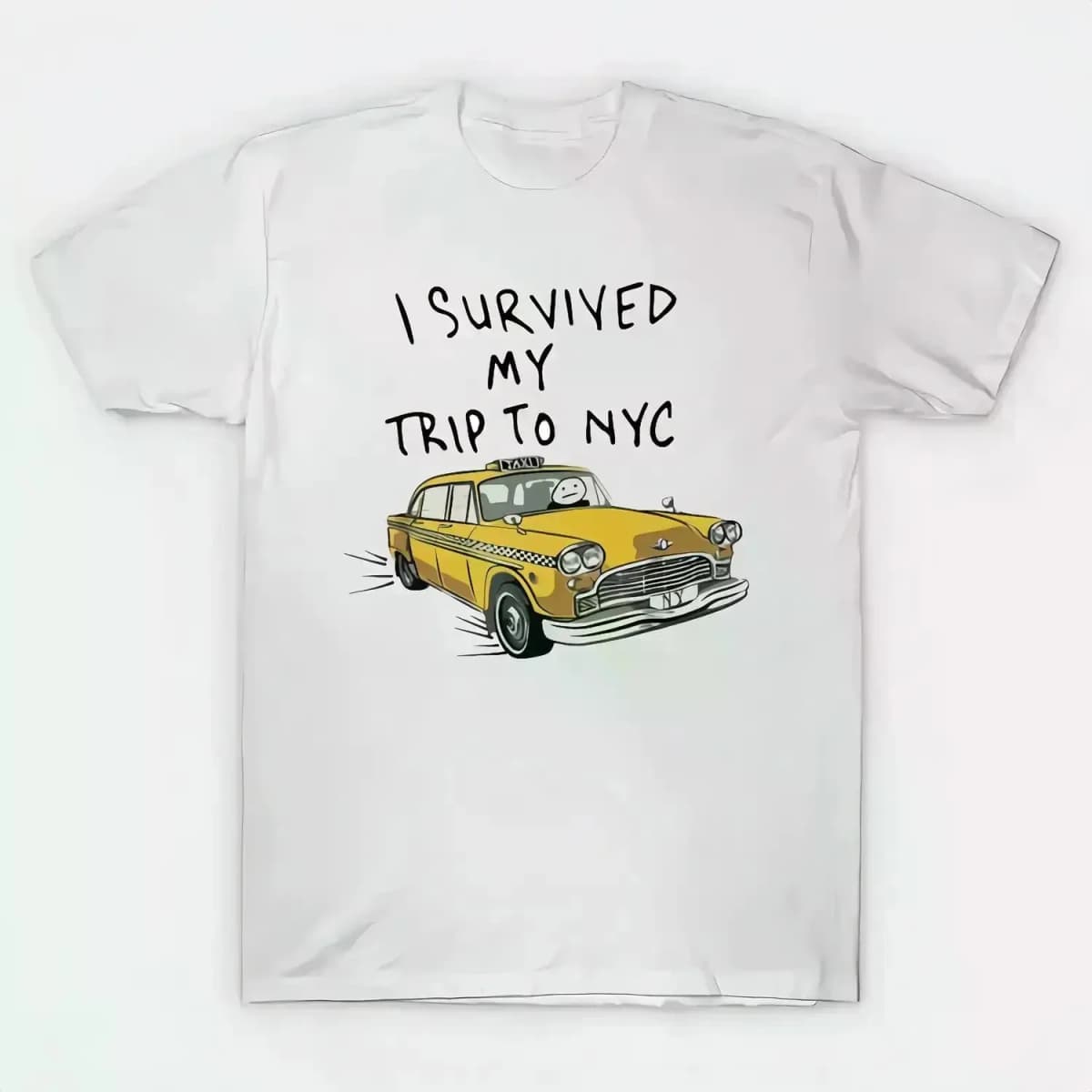 100% Oversized Slogan Print T-, Soft Cotton Short Sleeve Top With "I Survived My Trip To NYC" Graphic, Unisex Round Neck Casual Wear, Shortsleeve, Classic, Streetwear, Regular Sleeves, Menswear, Tshirt Golf Gift T-Shirt For Men And Women