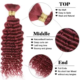 For Boho Braids 99J Burgundy Human Hair Deep Wave Human Braiding Hair 2 3 4 PCS Colored Bulk For Braiding No Weft Curly Human Hair Extensions
