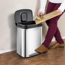 13.2 Gallon Stainless Steel Trash Can,50L Kitchen Garbage Can with Soft-Close Lid & Removable Inner Bucket,Hands-Free Rubbish Bins for Bathroom,Living Room,Office