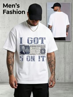 I Got 5 On It Vintage Food Coupon Graphic T‑Shirt Retro Distressed Hip‑Hop Meme Tee for Men