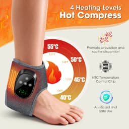 Ankle Massager with Heat, 4 Heat Levels 40-55°C & 4 Vibration Modes 4 Intensities, Cordless Heated Ankle Wrap with Display
