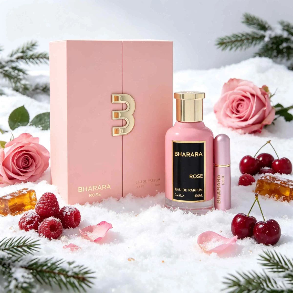 Bharara Rose Women Fragrance Gift Set, Premium Pink Gift Box With Metallic B Logo, Includes Full‑size Perfume And Travel Spray, Rich Fruity‑floral Rose Scent, Perfect Gift For Birthday And Anniversary.