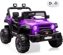 12V Purple Kids Ride‑On Jeep SUV Truck, Electric Toy Car with 7AH Battery, 2×550# Motors, Pre‑Paired Remote Control, Plastic Seat Wheels, US Full‑Environment‑Friendly for Children Gift