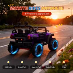 12V Purple Kids Ride‑On Jeep SUV Truck, Electric Toy Car with 7AH Battery, 2×550# Motors, Pre‑Paired Remote Control, Plastic Seat Wheels, US Full‑Environment‑Friendly for Children Gift