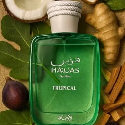 Hawas Tropical Perfume for Men 100ml Aromatic Fruity Scent Coconut Water Ginger Top Fig Mint Heart Sandalwood Tonka Base EDP for Office Casual Summer Daily Wear