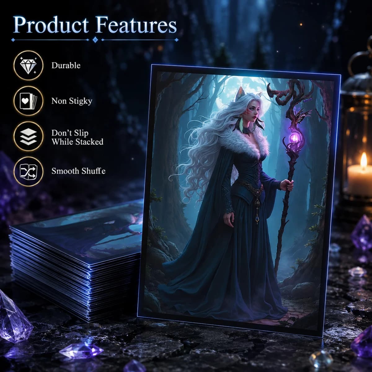 66X91mm 120pcs Clear Front & Matte Finish Back with Witch Standard Size Art Anime Card Sleeves for MTG/PTCG/TCG Game Top Loading Board Game Trading Card Protector