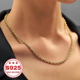 24K Gold-Plated 925 Silver 4mm Twisted Chain, Durable and Hypoallergenic, Never Fades. An Ideal Gift for Men, Women, Wives, Girlfriends, and Mothers for Anniversaries, Birthdays, and Special Occasions. Perfect for Christmas and Halloween