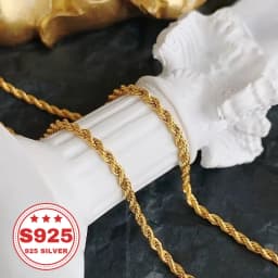 24K Gold-Plated 925 Silver 4mm Twisted Chain, Durable and Hypoallergenic, Never Fades. An Ideal Gift for Men, Women, Wives, Girlfriends, and Mothers for Anniversaries, Birthdays, and Special Occasions. Perfect for Christmas and Halloween