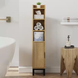 5‑Tier Corner Toilet Paper Storage Cabinet, Freestanding Bathroom Organizer With Door and Adjustable Shelf For Small Spaces