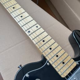Solid wood electric guitar with bright black finish, maple fretboard, walnut body, dual pickups, Christmas gift, available in US warehouse, free shipping