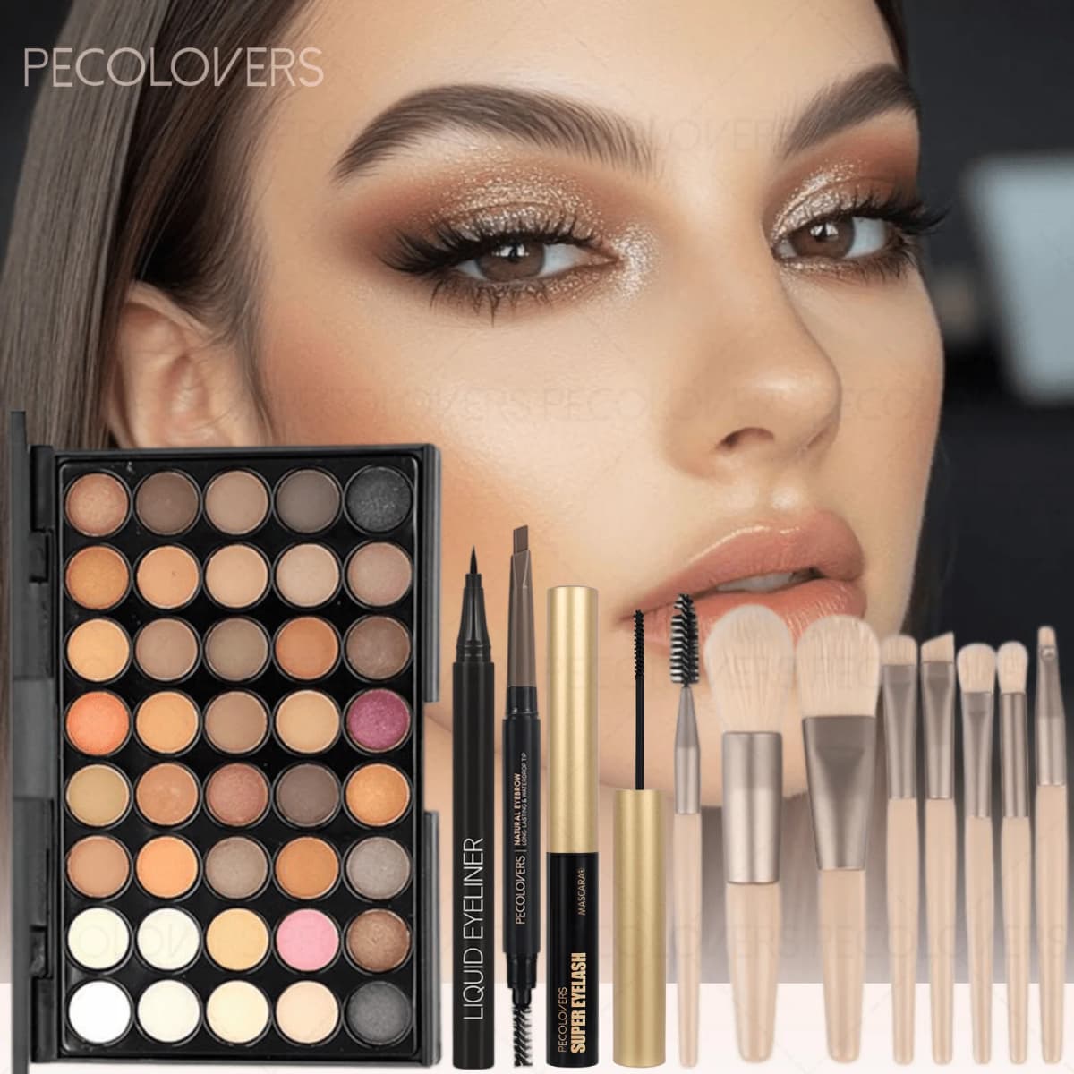 12PCS All-in-One Eye & Brow Makeup Set, 40 Shades Eyeshadow Palette, Eyebrow Pencil, Quick-Dry Liquid Eyeliner, Volumizing Curling Mascara with Brushes, Waterproof Sweat-proof, Matte Shimmer Glitter Eyeshadow Kit for Beginners Daily Party Makeup
