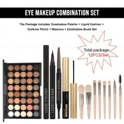 12PCS All-in-One Eye & Brow Makeup Set, 40 Shades Eyeshadow Palette, Eyebrow Pencil, Quick-Dry Liquid Eyeliner, Volumizing Curling Mascara with Brushes, Waterproof Sweat-proof, Matte Shimmer Glitter Eyeshadow Kit for Beginners Daily Party Makeup