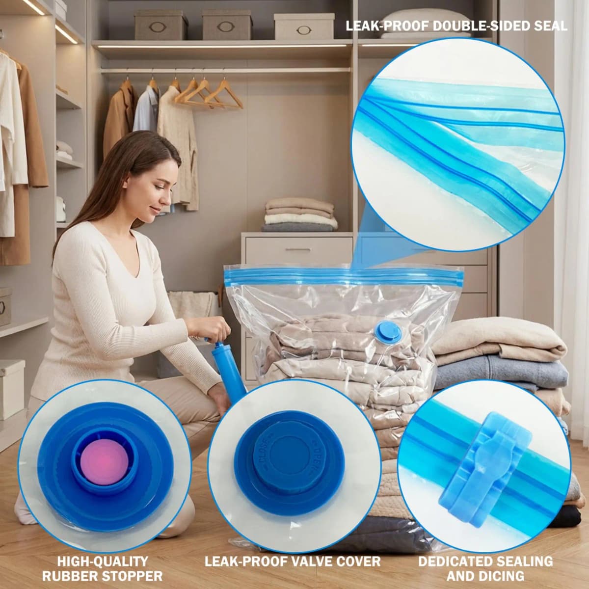10pcs Vacuum Compression Bags with Hand Pump,For Bedding & Clothes - Vacuum Bag For Mattress, Travel Bags,Clothes Storagse Bag