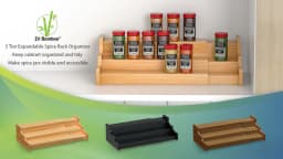 Spice Rack Kitchen Cabinet Organizer- 3 Tier Bamboo Expandable Display Shelf Yellow