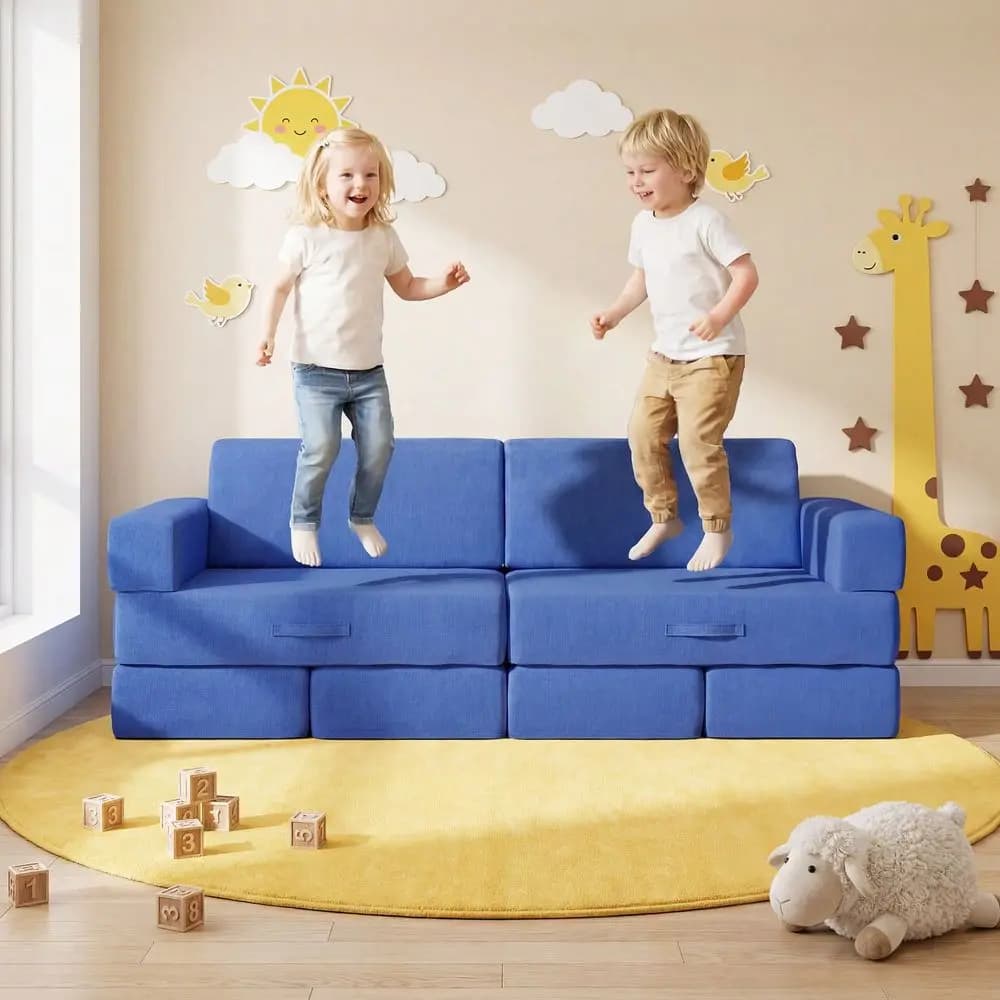 Modular Kids Play Couch Toddler Couch Fort With Washable Covers, Kids Modular Sectional Sofa For Playroom Kidsroom And Bedroom,