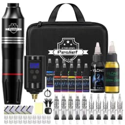 Aluminum Alloy Wireless Tattoo Machine Kit Complete, Rotary Tattoo Gun, 7 Hour Battery Life, Cordless Tattoo Pen, 10 Cartridge Needles-3RL 9RM,10 Ink,Extra 30ML Black Ink Full Tattoo Supply Equipment for Beginners, Body Art Makeup Gift