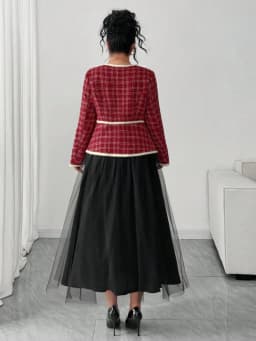 Plus Size Round Neck Long Sleeve Jacket + Midi Skirt Suit For Women Daily Office Formal Event Matching Outfit