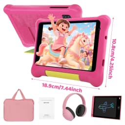 7 Inch Kids Tablet Full Set Android 15 24GB(3+21GB Virtual) 32GB ROM Five‑Core Processor 2800mAh WiFi Bluetooth5.4 With Headphone Writing Drawing Board Carry Bag Children Educational Learning Tablet