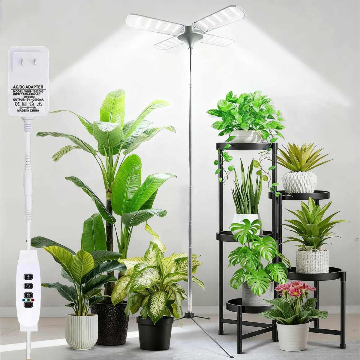 Grow Lights for Indoor Plants, 240 LEDs Full Spectrum Plant Light with Folding Wings, 3/9/12H Auto Timer, 10 Dimmable Levels, 3 Lighting Modes, Height Adjustable for Tall Large Plants, Vegetables