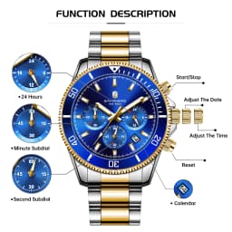 SAPPHERO Men's Luxury Quartz Chronograph Watch Stainless Steel Case 50M Waterproof Luminous Hands Date Display Sport Business Wristwatch Elegant Fashion Timepiece Premium Gift for Men