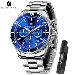 SAPPHERO Men's Luxury Quartz Chronograph Watch Stainless Steel Case 50M Waterproof Luminous Hands Date Display Sport Business Wristwatch Elegant Fashion Timepiece Premium Gift for Men