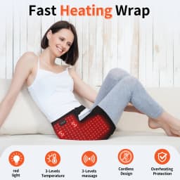 Red Light Therapy Hip Wrap with 112 LED Beads Heating Pad and Vibration Massage, Cordless Rechargeable Wearable Hip Thigh Waist Care Belt with 5000mAh Battery, 3 Levels Temperature & Massage Modes, Portable Relaxation Device for Muscle Recovery Fitness Sp