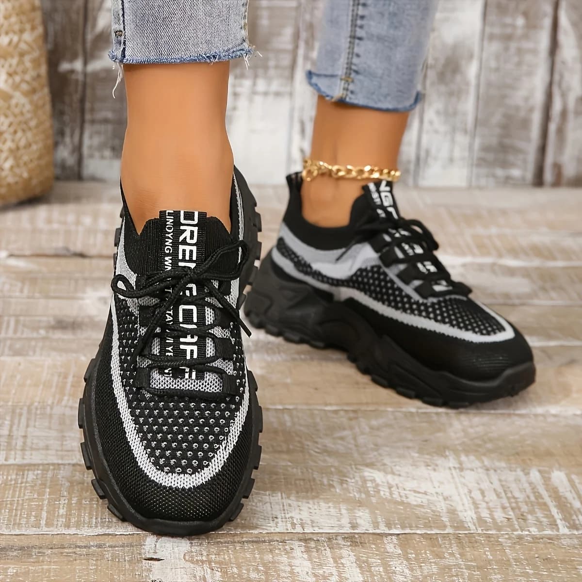 Ladies Breathable Mesh Patchwork Chunky Dad Sneakers Lace Up Height Increasing Platform Walking Shoes Non Slip Soft Thick Sole Casual Sport Trainers Multicolor Plus Size 35-44 For Daily Shopping Gym Outdoor Street All Season Footwear